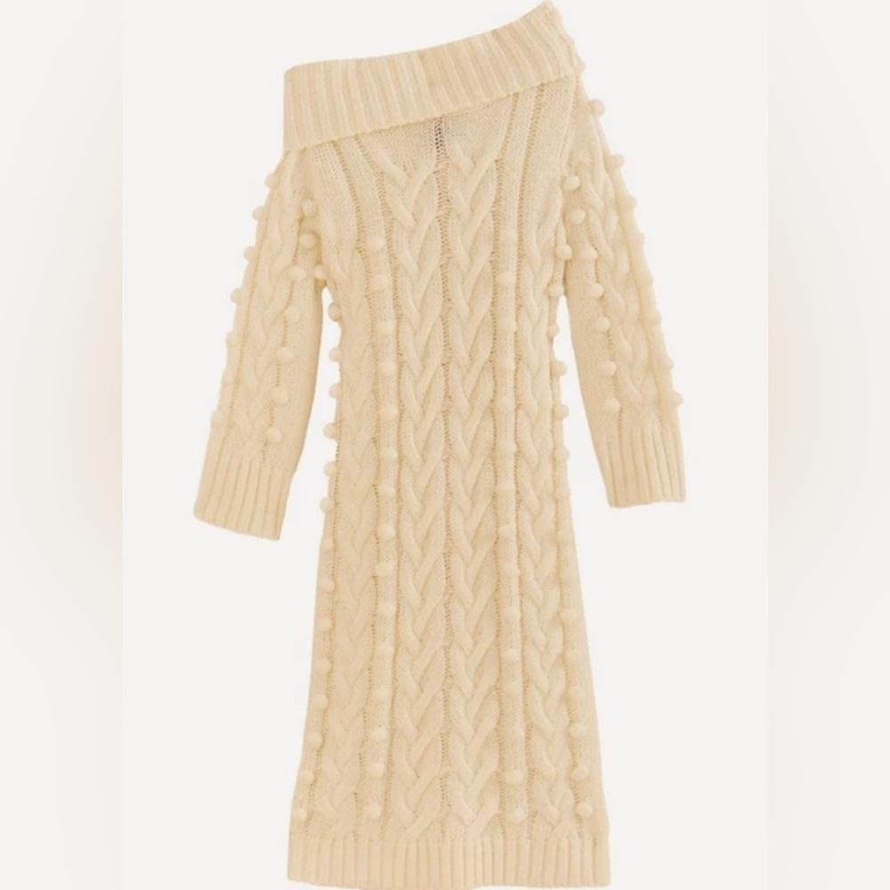 Farm Rio Braided Midi Sweater off shoulder chunky knit Dress Sz M NWT fall luxe - Picture 6 of 13